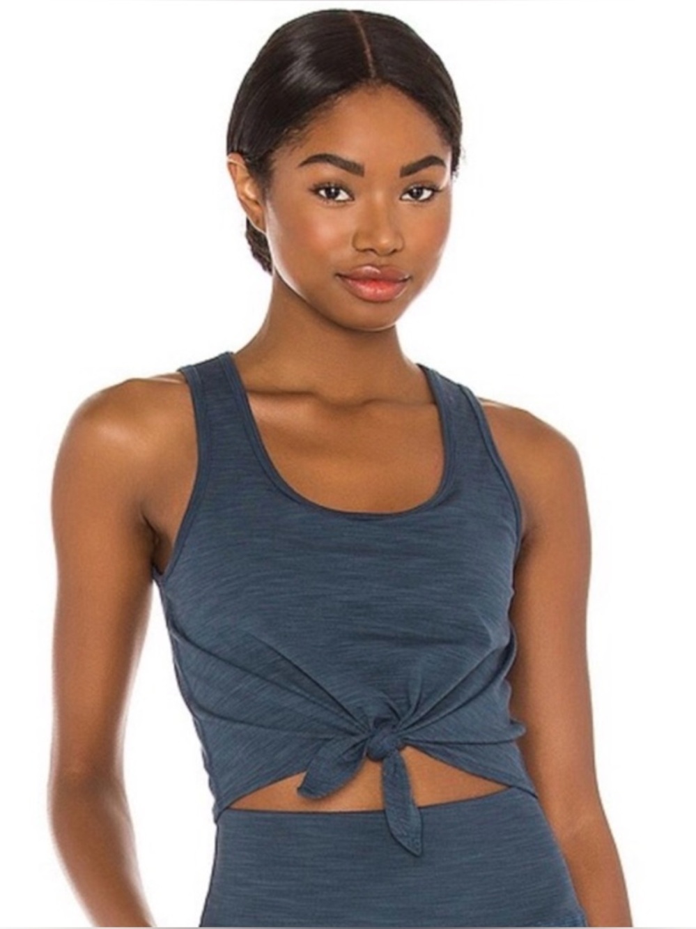 Beyond Yoga Tie-Front Cropped Bra Tank Top Spacedye Nocturnal Blue Size Large